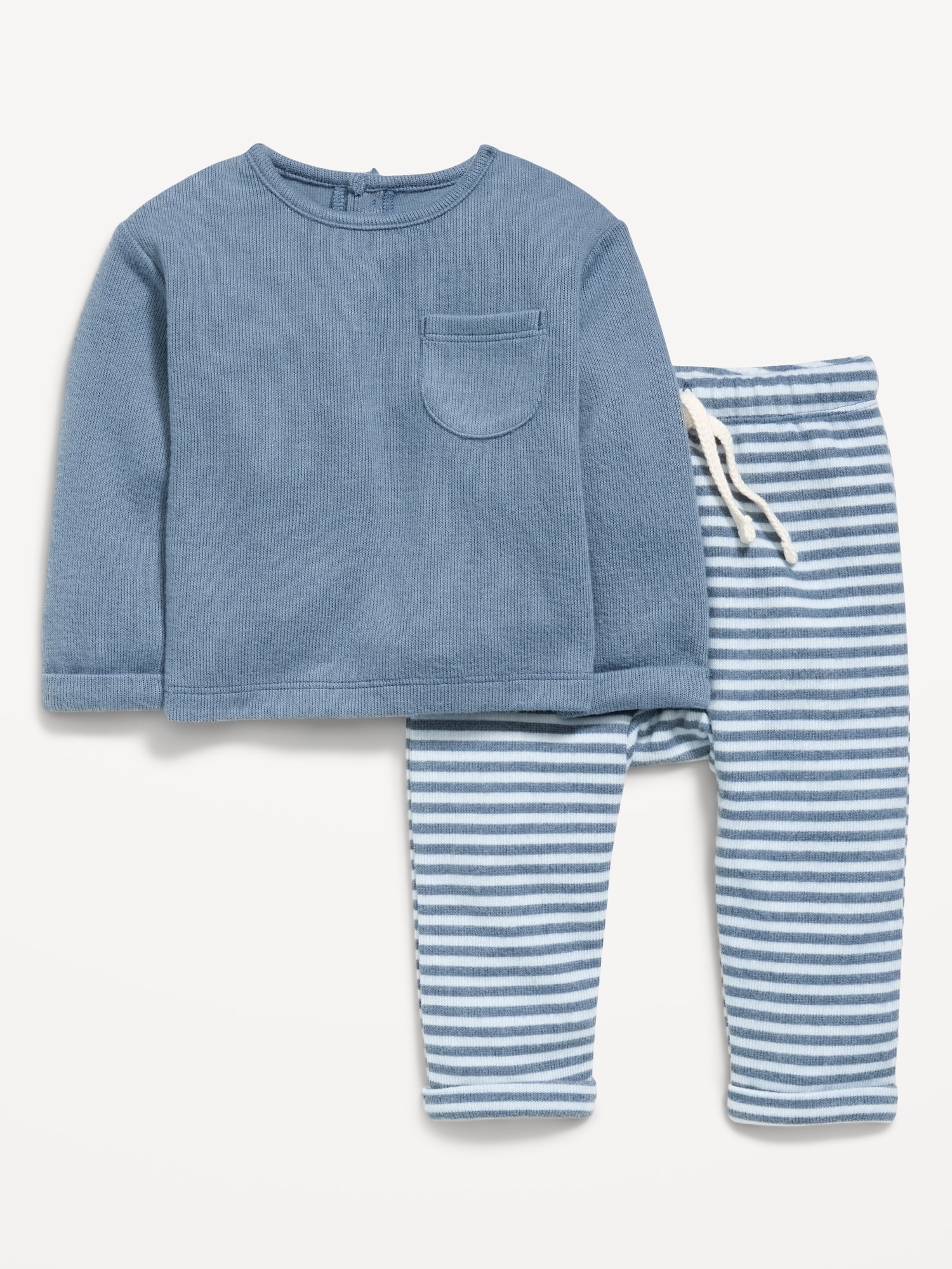 Long-Sleeve Ribbed Pocket T-Shirt and Pants Set for Baby