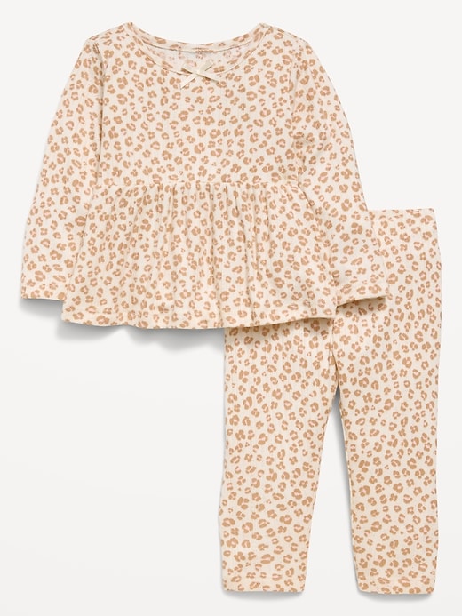 L'image numéro 3 présente Ensemble avec pantalon et haut en tricot pointelle à manches longues pour bébé