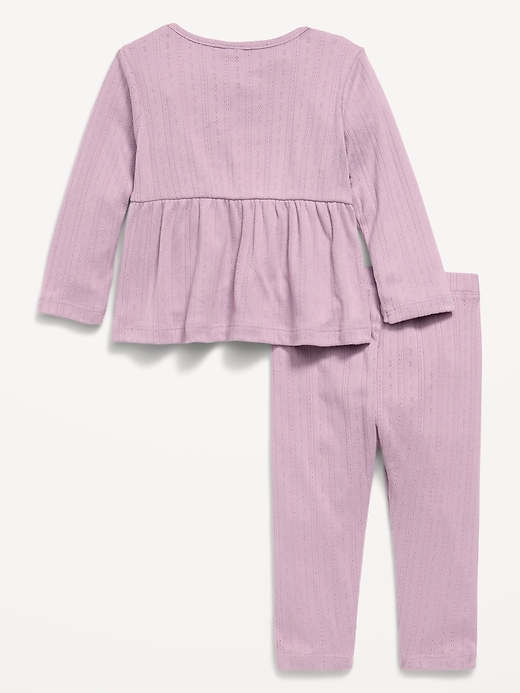 L'image numéro 2 présente Ensemble avec pantalon et haut en tricot pointelle à manches longues pour bébé