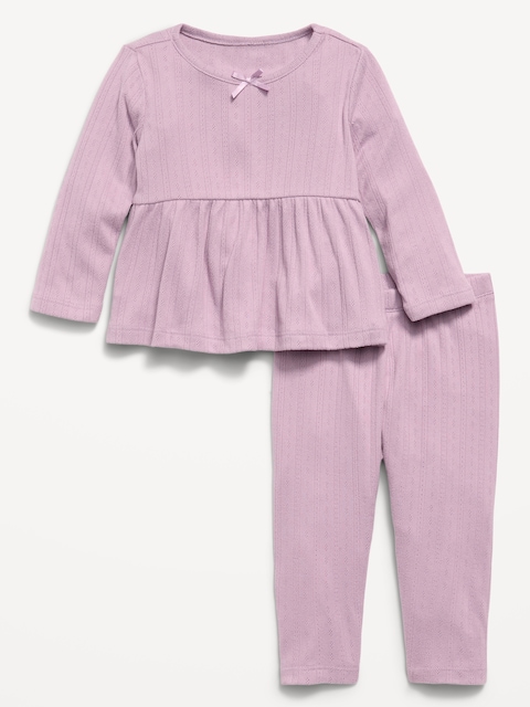 Long-Sleeve Pointelle-Knit Top and Pants Set for Baby