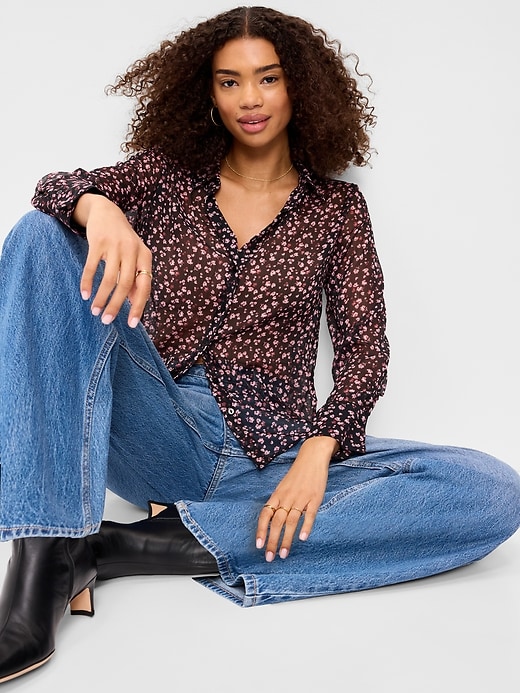 Image number 3 showing, Airy Long-Sleeve Button-Down Top
