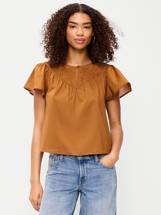 Image number 4 showing, Short-Sleeve Embroidered Trousseau Top