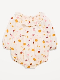 Image number 1 showing, Printed Long-Sleeve Ruffle-Trim Romper for Baby