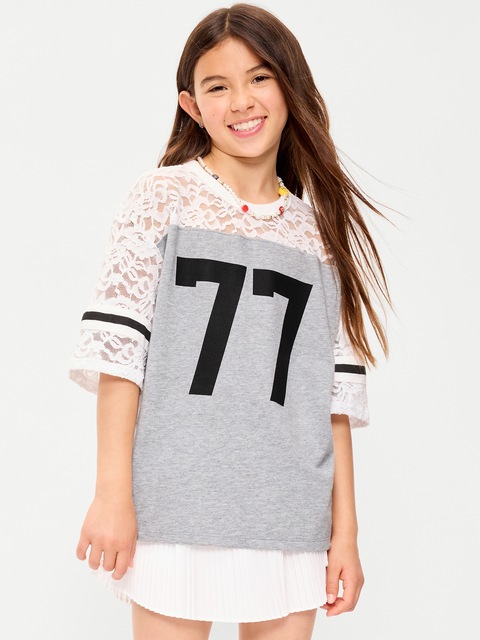 Oversized Lace Football-Style T-Shirt for Girls