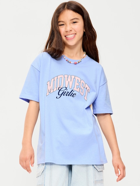 Oversized Short-Sleeve Graphic Tunic T-Shirt for Girls