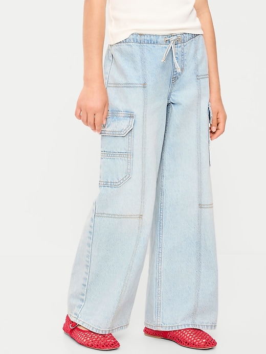 L'image numéro 1 présente Cargo coupe très généreuse à jambe large à taille basse extensible pour fille