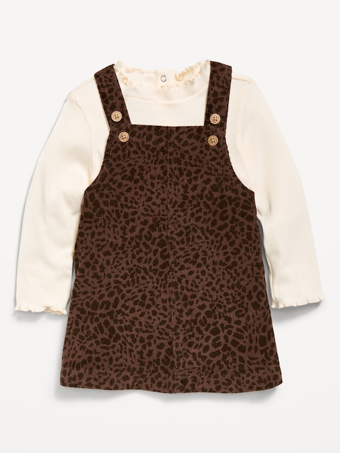 Sleeveless Corduroy Dress and Long-Sleeve Top Set for Baby