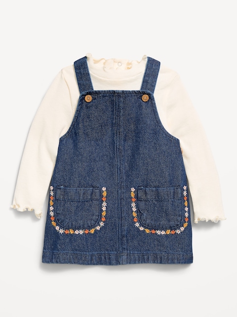 Sleeveless Denim Dress and Long-Sleeve Top Set for Baby