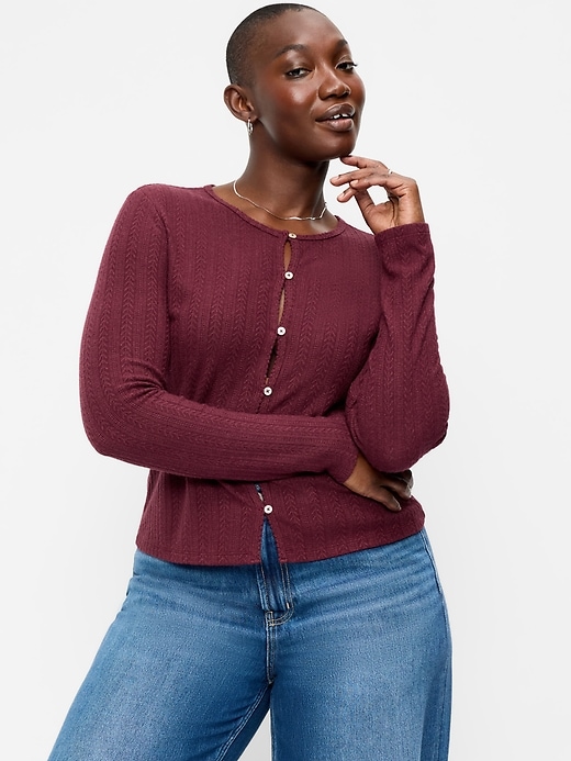 L'image numéro 3 présente Haut en tricot pointelle à manches longues boutonné sur le devant
