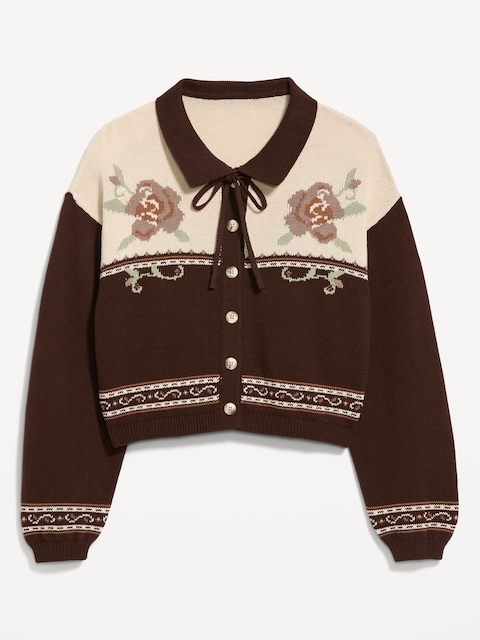 Seaside Cotton Tie-Front Collared Cardigan