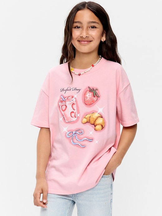 L'image numéro 1 présente T-shirt long surdimensionné à manches courtes à imprimé pour fille