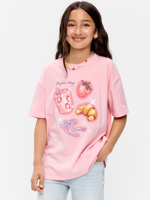 Oversized Short-Sleeve Graphic Tunic T-Shirt for Girls