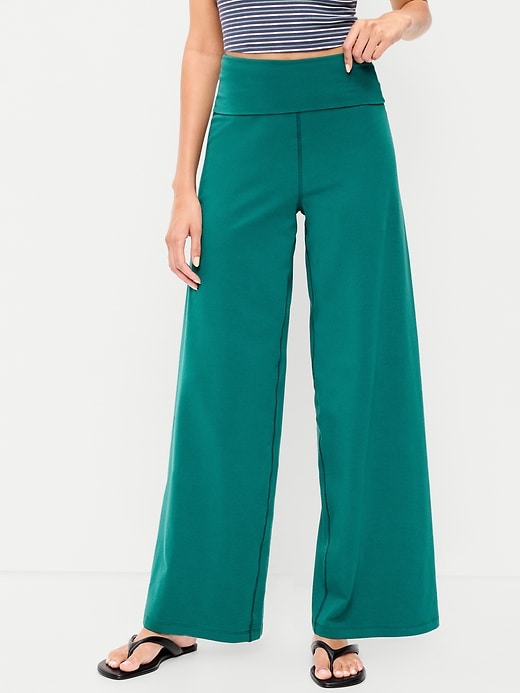 Image number 1 showing, High-Waisted PowerChill Fold-Over Wide-Leg Pants
