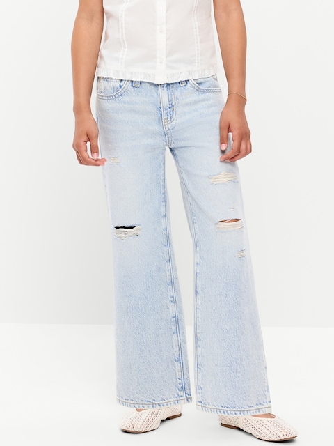 High-Waisted Ripped Baggy Wide-Leg Jeans for Girls