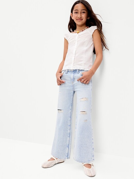 L'image numéro 3 présente Jean coupe généreuse jambe large à taille haute et ourlet effiloché pour fille