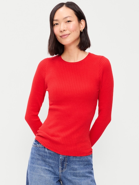 Crew-Neck Long-Sleeve Ribbed Top