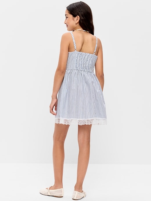 Image number 2 showing, Sleeveless Fit and Flare Striped Lace-Trim Dress for Girls