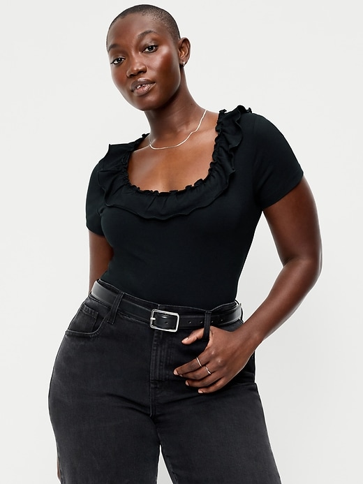 Image number 5 showing, Lettuce-Edge Scoop-Neck Top
