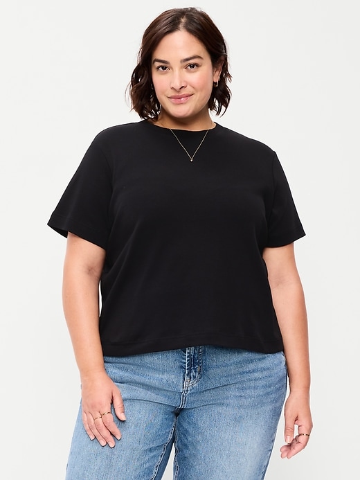 L'image numéro 5 présente T-shirt ras du cou court en tissu épais