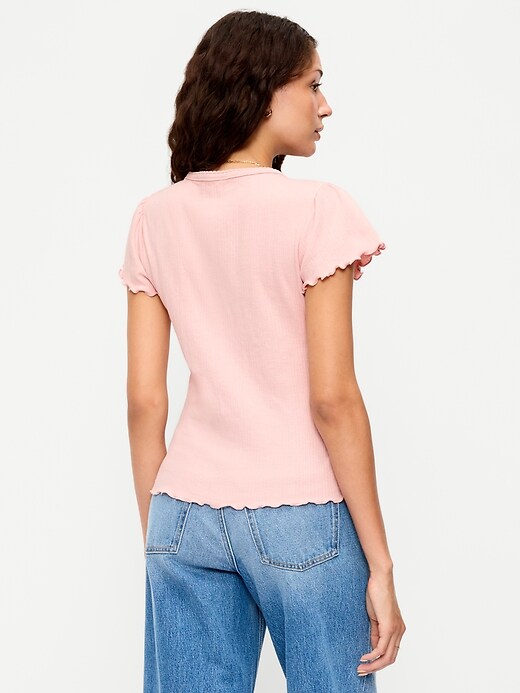 Image number 2 showing, Lettuce-Edge Pointelle Top