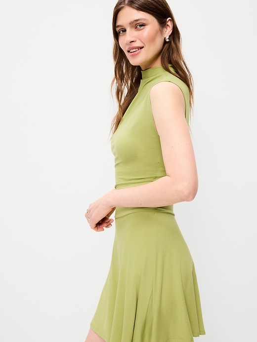 Image number 5 showing, Gathered Mock-Neck Drop-Waist Mini Dress