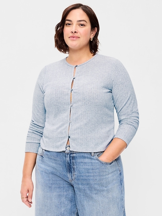 Image number 6 showing, Long-Sleeve Button-Front Pointelle Top