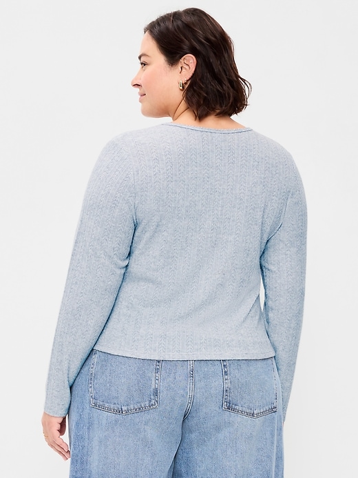Image number 7 showing, Long-Sleeve Button-Front Pointelle Top