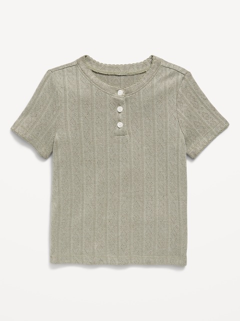 Cozy Short-Sleeve Pointelle-Knit Top for Toddler Girls
