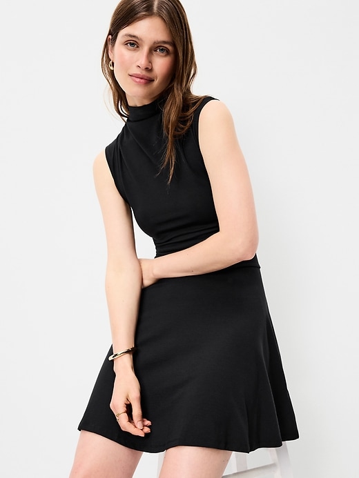 Image number 3 showing, Gathered Mock-Neck Drop-Waist Mini Dress
