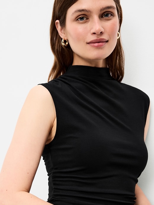 Image number 5 showing, Gathered Mock-Neck Drop-Waist Mini Dress
