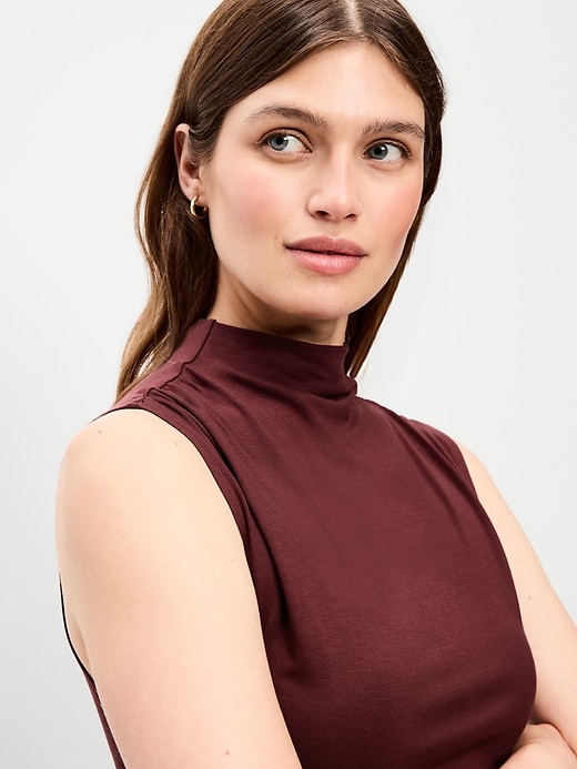Image number 5 showing, Gathered Mock-Neck Drop-Waist Mini Dress