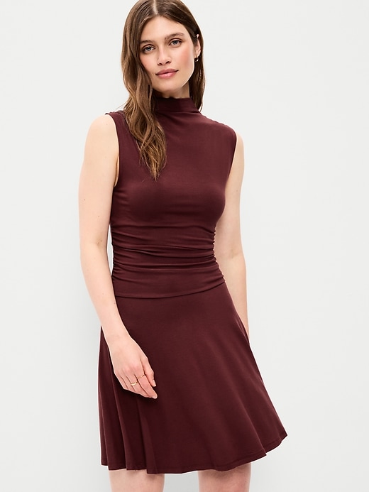 Image number 3 showing, Gathered Mock-Neck Drop-Waist Mini Dress