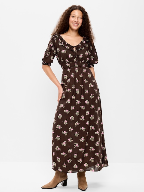 Ruffle-Collar Boho Maxi Dress