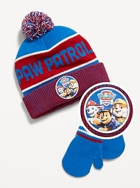 Image number 1 showing, Paw Patrol™ Unisex Pom Pom Beanie and Mittens Set for Toddler