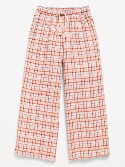 Pull-On Wide-Leg Flannel Plaid Pants for Girls