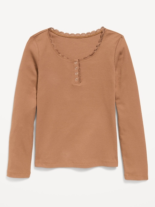 Image number 1 showing, Long-Sleeve Ribbed Henley T-Shirt for Girls
