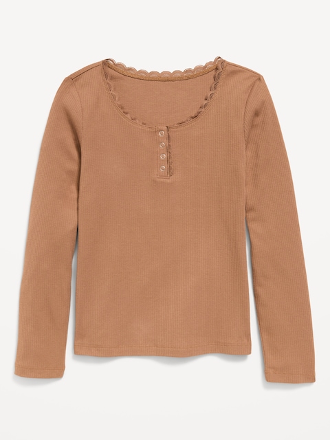 Long-Sleeve Ribbed Henley T-Shirt for Girls
