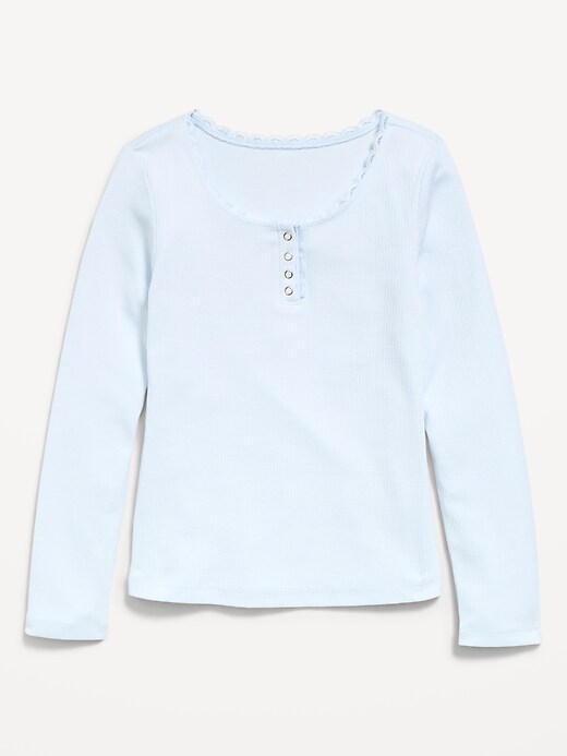 Image number 1 showing, Long-Sleeve Ribbed Henley T-Shirt for Girls