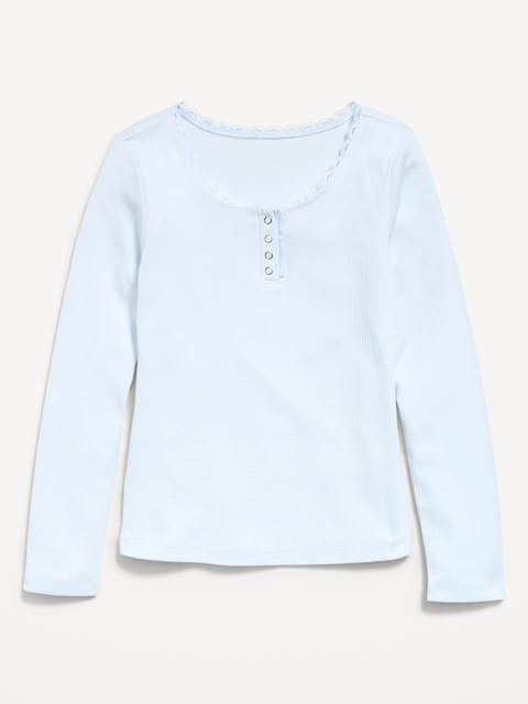 Long-Sleeve Ribbed Henley T-Shirt for Girls