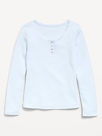 Image number 1 showing, Long-Sleeve Ribbed Henley T-Shirt for Girls