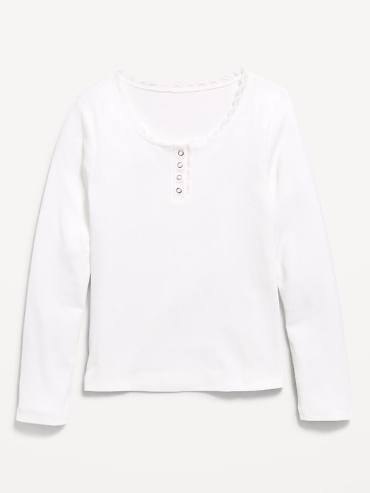 Image number 1 showing, Long-Sleeve Ribbed Henley T-Shirt for Girls