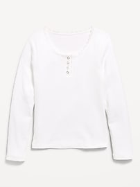 Image number 1 showing, Long-Sleeve Ribbed Henley T-Shirt for Girls