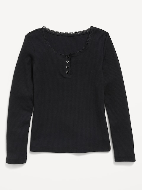 Long-Sleeve Ribbed Henley T-Shirt for Girls