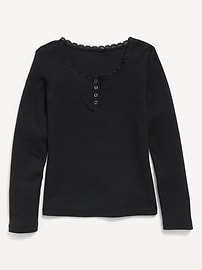 Image number 1 showing, Long-Sleeve Ribbed Henley T-Shirt for Girls