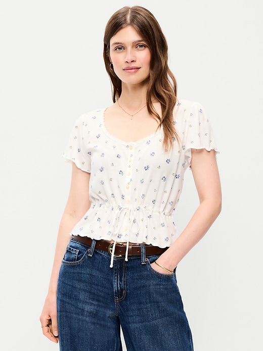 Image number 1 showing, Lace-Trim Button-Down Top