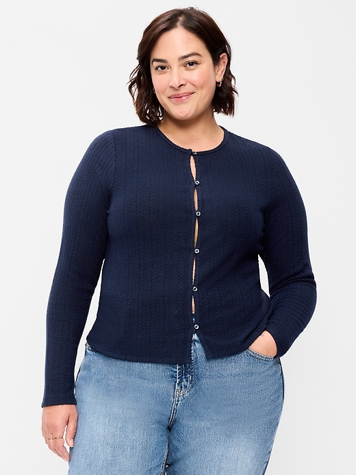 Image number 7 showing, Long-Sleeve Button-Front Pointelle Top