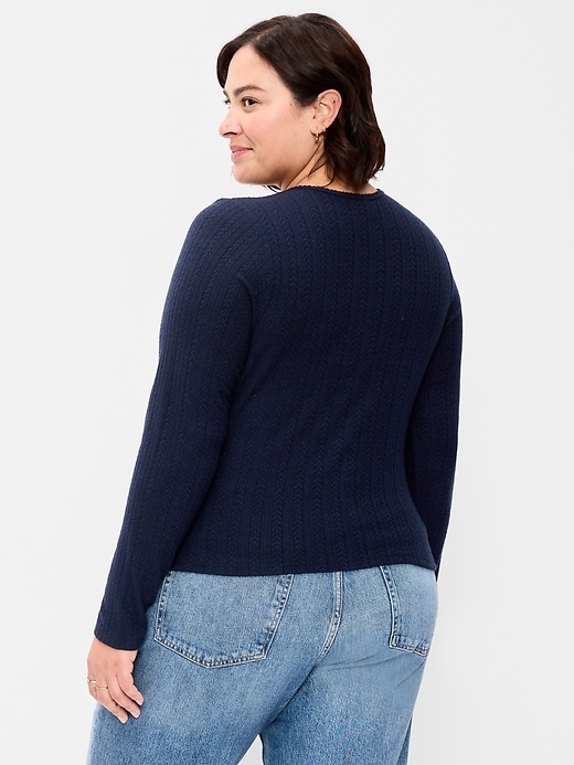 Image number 8 showing, Long-Sleeve Button-Front Pointelle Top
