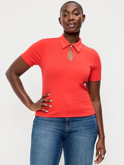 Image number 4 showing, Ribbed Keyhole Polo Top