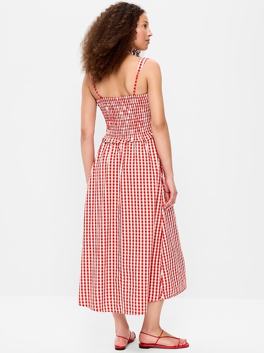 L'image numéro 2 présente Robe mi-longue ajustée et évasée à corsage smocké