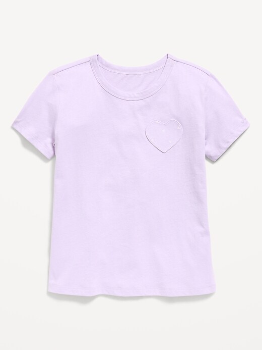 Image number 1 showing, Softest Short-Sleeve Heart-Pocket T-Shirt for Girls